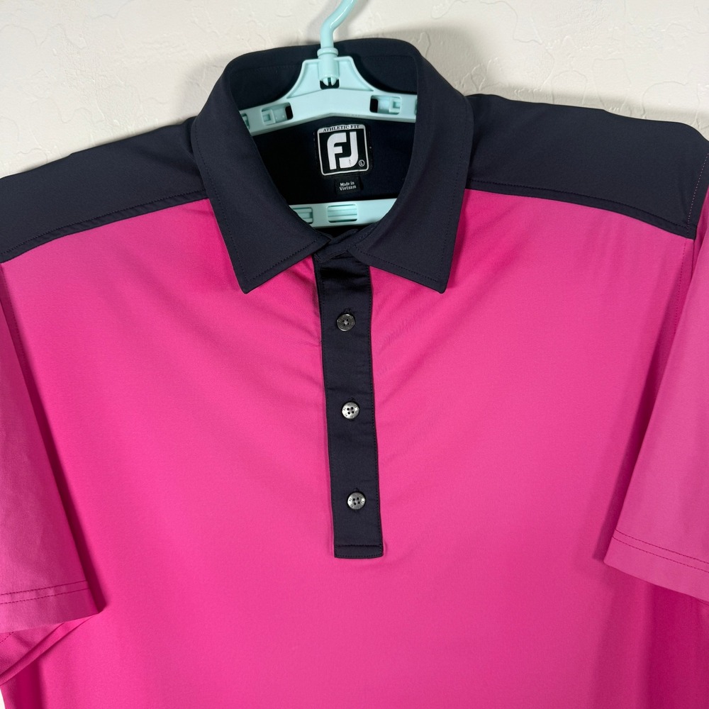 FootJoy Golf Polo Shirt Mens Large Pink Navy Athletic Fit Performance Stretch